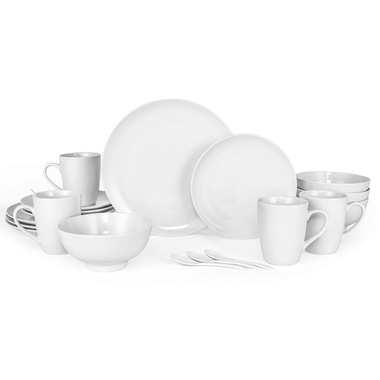 Miibox White Dinnerware Set,20-Piece Service For 4,with Dinner Plates,Salad Plate,Bowls,Mugs and Teaspoons,Porcelain Durable for Christmas,Halloween, Wedding,Banquet